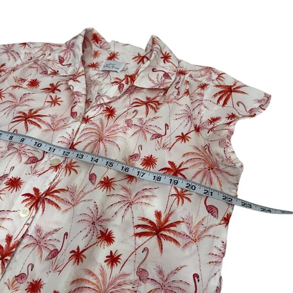The Cats Pajamas Womens Button-Up Shirt Top SZ Large Flamingos/Palm Tree Print - Picture 4 of 11